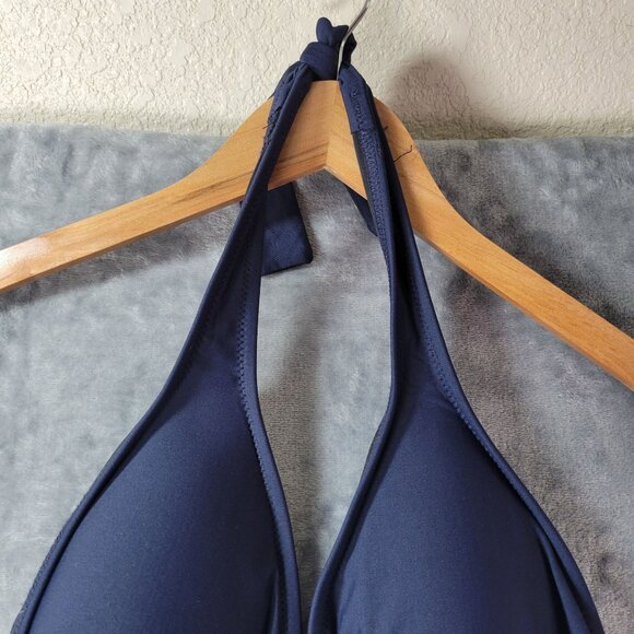 J.Crew Womens 8 Navy Halter‎ One Piece Swimsuit Ruched Front Style B6757 Made in - Picture 4 of 9